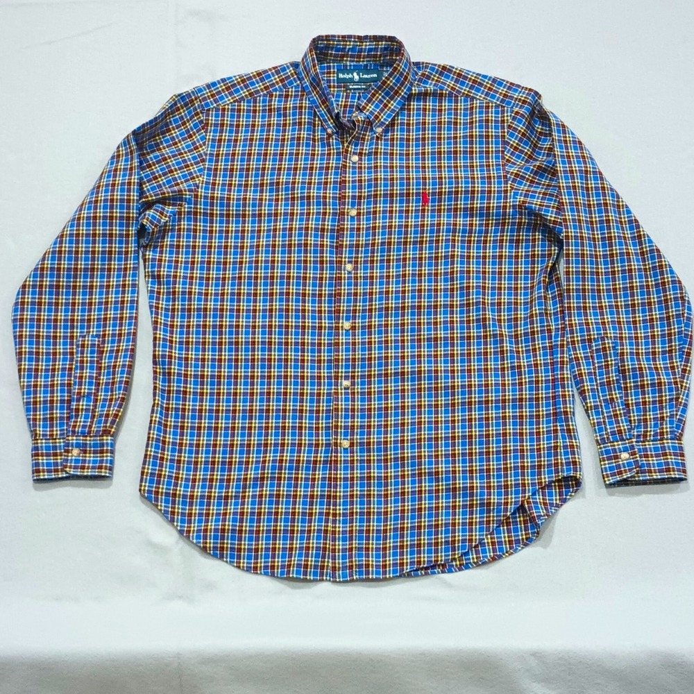 Ralph Lauren Classic Fit Mens L Plaid Button-Down Long Sleeve Shirt Blue Red
